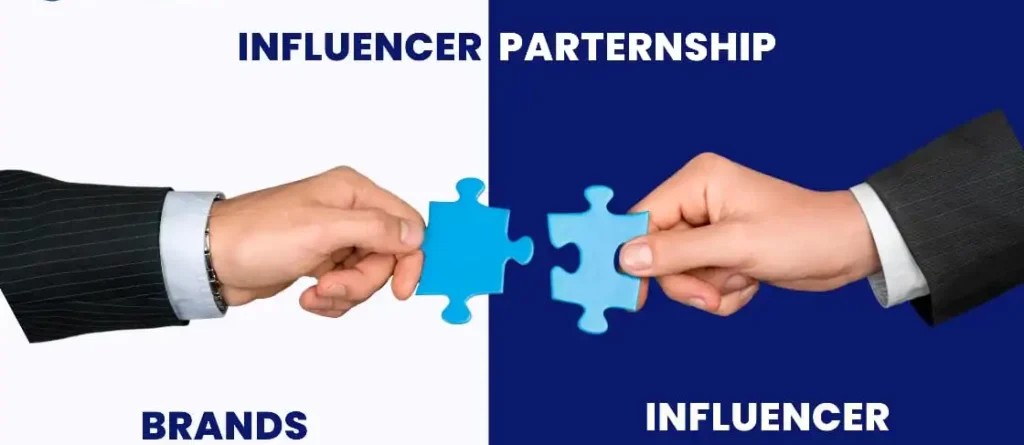 Two hands holding matching blue puzzle pieces, one is of a brand and the other is of an influencer. An image symbolizes the start of a new partnership.